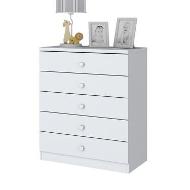 Imagem de Cômoda Infantil Bala De Menta 5 Gavetas Branco Brilho - Móveis Henn Branco Brilho