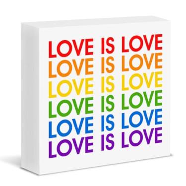 Imagem de Placa LGBT Decoração Lésbica Orgulho Gay Caixa de Madeira Sinal Arco-íris Amor É Amor Bloco de Madeira Placa Escritório Casa Escritório Mesa Prateleira Decoração
