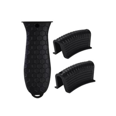 Imagem de Kit 3 Peças Capa Protetora De Silicone Para Alça De Panela E Cabo De Frigideira, Isolante Térmico Antiderrapante E Antiqueima De Mãos - DAZZELI (PRETO)