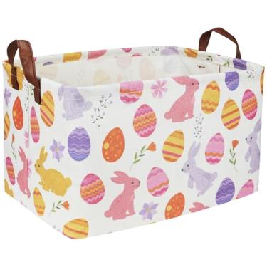 Imagem de Sanjiaofen Cestas De Páscoa Retangulares, Organizador Infantis. Lindo Espaço Armazenamento Com Alças. Meninos E Meninas, Decoração Ovos Coelho Da Páscoa, Brinquedos, Livros, Presentes (Coelho)...
