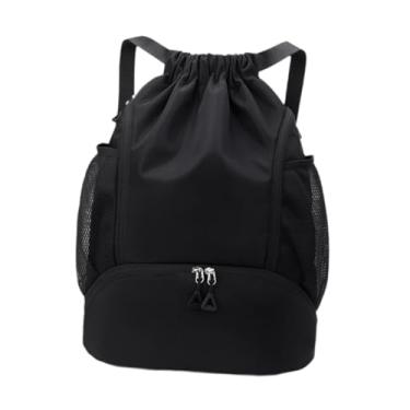 Imagem de Vaveren Mochila com cordão e compartimento para sapatos, bolsa leve com bolsos laterais, mochila para basquete e atividades ao ar livre para homens mulheres, Preto