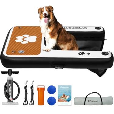 Imagem de FBSPORT Rampa inflável para barcos de piscina para cães, antiderrapante de EVA para doca de água, escada de água para lago, escada flutuante segura para cães de até 90 kg, plataforma de fácil acesso