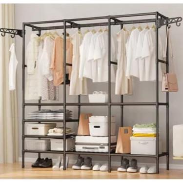 Imagem de Roupeiro portátil multifuncional cabide destacável piso sapateira organizador multiuso(3 Divisorias)