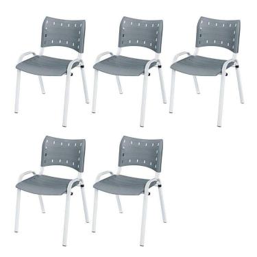 Imagem de Cadeira Iso Base Branco Igreja, Escola, Escritório - Cinza Kit 5 Peças