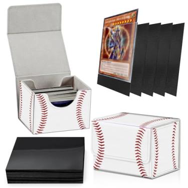 Imagem de SROJDHFJB Caixa de baralho de cartas mais 100 unidades de capas de cartão pretas, futebol americano para colecionáveis, MTG TCG CCG, caixa de armazenamento horizontal para mais de 100 cartas de manga