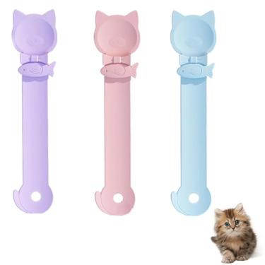 Imagem de RUIAN Conjunto de 3 colheres de petisco para gatos - dispensador multifuncional para alimentos molhados e guloseimas, fácil de usar e limpar - 3 cores (roxo, azul, rosa)