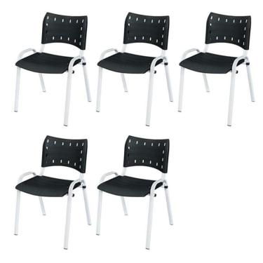 Imagem de Cadeira Iso Base Branco Igreja, Escola, Escritório - Preto Kit 5 Peças