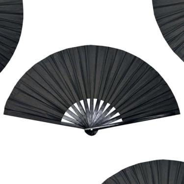 Imagem de Ventilador de botas no chão, ventiladores de palmas para dança de linha, grande ventilador de mão holográfico dobrável, artesanato segurando cores a laser, ventilador de mão para dança de linha (preto