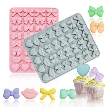 Imagem de Pacote com 2 moldes de chocolate, 33 cavidades, lábios, laços, moldes de silicone para bolo, geleia, gelatina, cubo de gelo, giz de cera, kit de fabricação de moldes de silicone para biscoitos, bolos