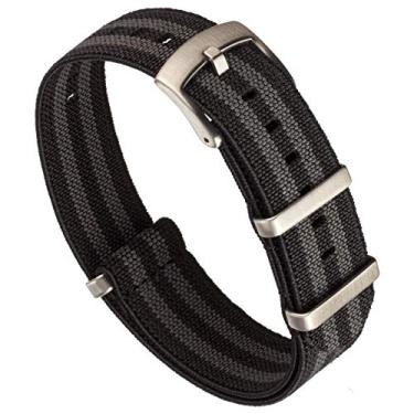 Imagem de Benchmark Basics Pulseira elástica de relógio - pulseira de relógio de nylon paraquedas estilo militar para homens e mulheres - Escolha de cor e largura - 20 mm ou 22 mm, Preto/cinza listrado, 22mm,