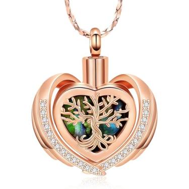 Imagem de Imrsanl Joias de cremação para cinzas, colar de aço inoxidável, árvore da vida, urna de coração para mulheres, joia de lembrança, Aço inoxidável, Sem Pedra Preciosa