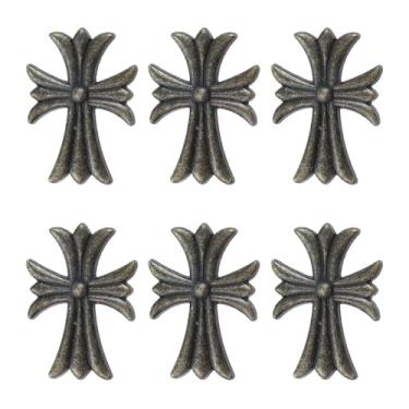 Imagem de Geesatis Puxador em forma de cruz estilo retrô, 6 peças, puxadores de armário antigos de liga de zinco (5 x 3,8 cm)