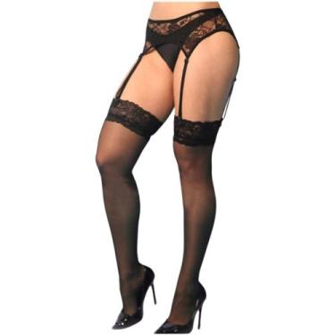 Imagem de Meia 7/8 com Cinta-Liga Rendada Yaffa Y2050 - YAFFA LINGERIE, Preto, U