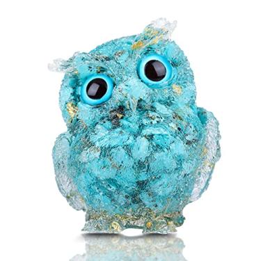 Imagem de Reyife Estátua De Coruja Cristal Natural Esculpida À Mão, Estatuetas Animais Com Pedras Preciosas Cura Reiki, Decoração Para Casa, Escritório E Carro, Os Melhores Presentes, 6,1 Cm (Turquesa)