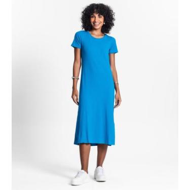 Imagem de Vestido Midi Ribana Canelada Básico Rovitex Azul - Rovitex Básicos, M,