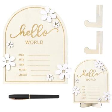 Imagem de Kogcmeetl Placa De Anúncio Bebê, Madeira "Olá, Mundo", Recém-Nascido, Nome, Nascimento Para Berçário Hospital, Adereços Fotos, Chá Bebê