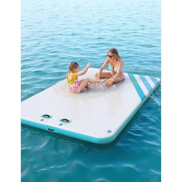 Imagem de Plataforma de água flutuante inflável de 3 m, 2,4 m, 1,8 m, bote flutuante com escada de corda superfície antiderrapante para piscina, praia, oceano