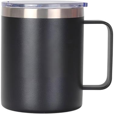 Imagem de Caneca Termica 360ml em Aço Inox com Tampa e Alça - Ideal para Café, Cerveja, Bebida Quente e Gelada, Chopp (Preto)