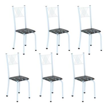Imagem de Kit 6 Cadeiras Tubular para Sala de Jantar Sara Preto Floral / Branco