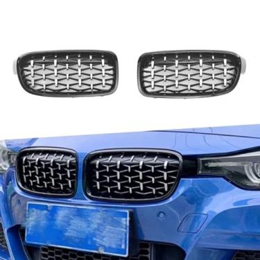 Imagem de Grade de para-choque de carro tiras decorativas kit de corpo grade de corrida grade de para-choque dianteiro para 3 séries F30 2013-2018 parte externa (prata)