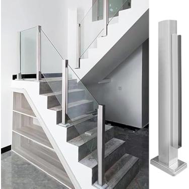 Imagem de Postes De Corrimão De Vidro Para Escadas Internas, Postes De Balaustradas De Deck De Aço Inoxidável Para Guarda-corpos De Varanda Gazebo Escada Externa, Com Fend, End Post, 95cm/37.4in