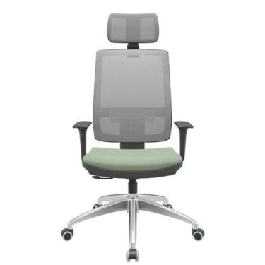 Imagem de Cadeira Office Brizza Tela Cinza Com Encosto Assento Vinil Verde Relax