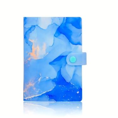 Imagem de Organizador de cupons de recibos, fichário pequeno de 104 bolsos, 16 x 12 cm, ideal para armazenamento de cartões, notas e documentos - azul mármore