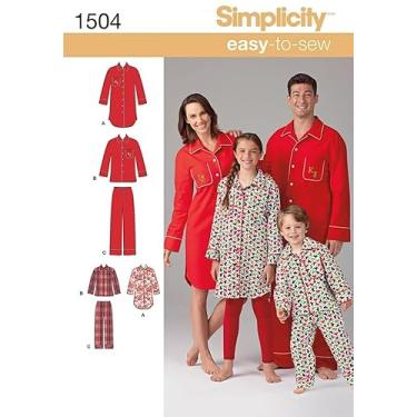 Imagem de Simplicity 1504 padrões de costura de pijama para crianças, adolescentes e adultos, tamanhos infantis PP-G e tamanhos adultos PP-GG
