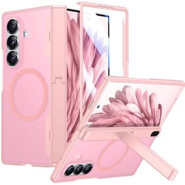 Imagem de Temdan Capa magnética para Samsung Galaxy Z Fold 7, [compatível com MagSafe] [Protetor de tela HD integrado e suporte invisível] [Proteção de dobradiça] Capa de celular fosca translúcida à prova de