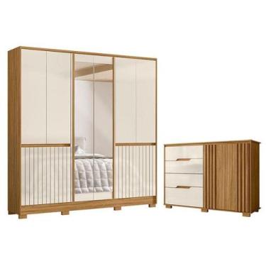 Imagem de Guarda Roupa Casal Alasca E Cômoda Texas Freijó Off White - Moval - MO