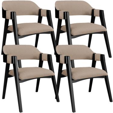 Imagem de Kit 4 Cadeiras Sala De Jantar Estar Living Estofada Suran L02 Preto Linho Bege Escuro - Lyam Decor