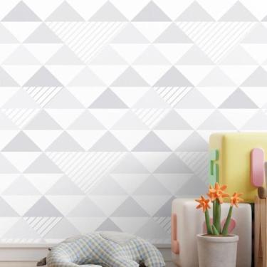 Imagem de Papel De Parede Adesivo Triângulo Cinza Geométrico Rolo 3.5m - DELIQUA