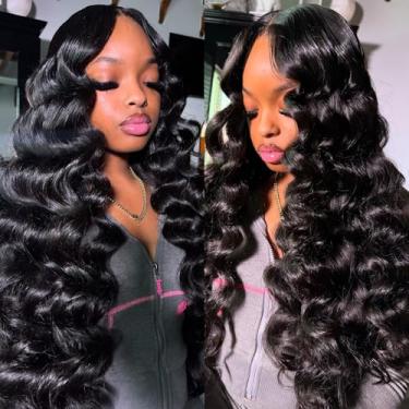 Imagem de Feixes de cabelo humano ondulado solto com fechamento de 12 x 12 cm, (18 20 22+16) 12A 100% cabelo humano real mechas soltas ondas profundas com fecho de renda HD, extensão de cabelo humano virgem