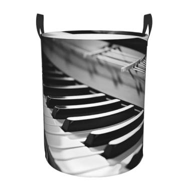 Imagem de Cesto de lavanderia com imagem de piano, dobrável, impermeável, cesto de armazenamento de roupas com alças, pano Oxford, organizador de brinquedos, cesta para banheiro, lavanderia, quarto, médio