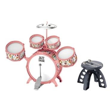Imagem de Milageto Conjunto de bateria infantil com baqueta, brinquedo de desenvolvimento, iluminação musical para o dia crianças, Rosa