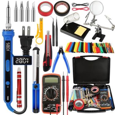 Imagem de Kit de ferro de solda de 194 peças, ferro de solda de 100 W, temperatura ajustável, fio de solda, suporte, bomba de solda, kit de ferro de solda para hobby de eletrônicos, faça você mesmo, plugue 110V