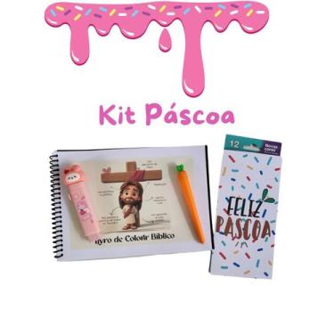 Imagem de Kit Páscoa Livro de Colorir pintar cristão com lapis de cor borraacha 