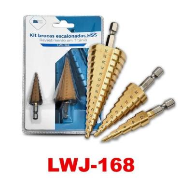 Imagem de Jogo 3 Brocas Escalonadas HSS Titânio 12-32MM - Luatek - Luatek