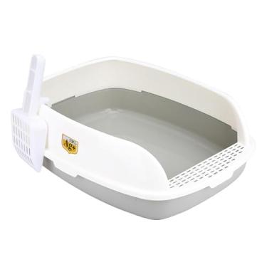 Imagem de Generic Caixa de areia para gatos de interior, caixa de areia alta, resistente, à prova de respingos, removível, semi-fechada, vaso sanitário, de para, Cinza