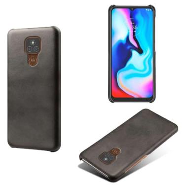 Imagem de Capa para MOTO E7 Plus,Proteção contra quedas,Casca de volta de cor sólida simples,Design de couro de imitação de plástico-Black