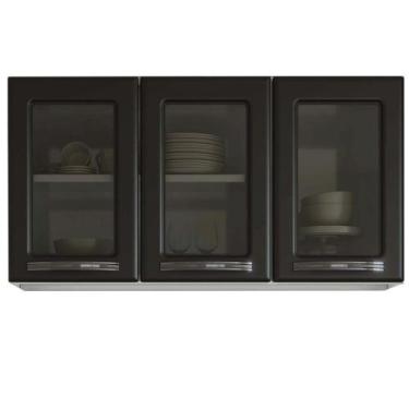 Imagem de Armário Aéreo Triplo Médio Esmeralda 820007-01 Telasul, Preto