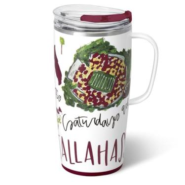 Imagem de Swig Life Caneca de viagem de 623 g, copo isolado com alça e tampa, caneca de café de viagem, compatível com porta-copos, copo de aço inoxidável de 623 g, reutilizável isolado com tampa (sábados em