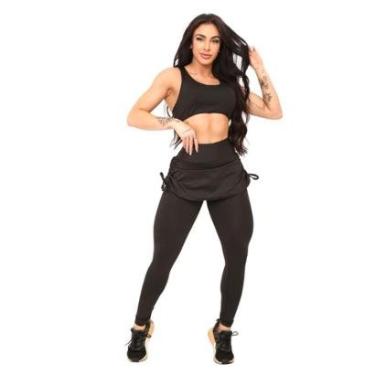 Imagem de Conjunto Feminino Vih Triny Top e Legging Saia Repuxada Moda Fitness-Feminino