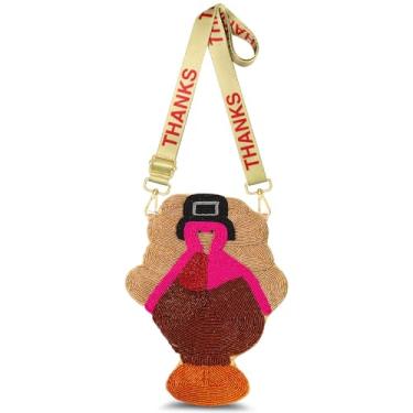 Imagem de Bolsa de Ação de Graças com contas de folha de bordo peru bolsa de ombro tiracolo bolsa de ombro Ação de Graças acessórios outono roupa presente, Laranja