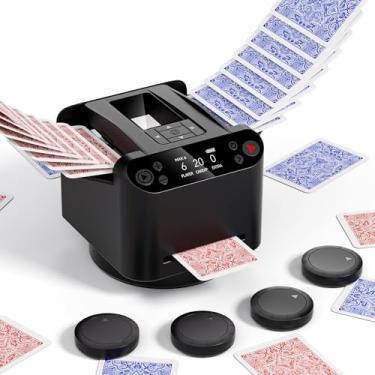 Imagem de INNCNN Máquina automática 2 em 1 de embaralhador e revendedor de cartões com 4 controles remotos para 1-2 decks, recarregável USB-C, suporta 1-12 jogadores, programável, para pôquer, UNO, Blackjack