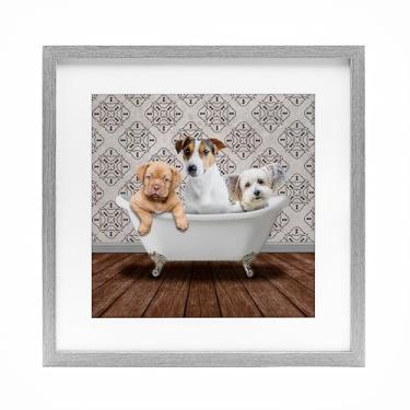 Imagem de Stupell Industries Impressão emoldurada cinza Bath Buddies Dog Trio Design sob vidro por Marcus Prime, 40,6 x 40,6 cm