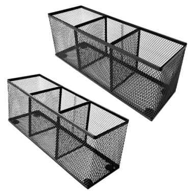Imagem de Coasdigi Porta-lápis, organizador de mesa de malha de metal para canetas, utensílios de cozinha, 3 compartimentos de papelaria, pequeno 26 x 8 x 10 cm, organizador de suprimentos de mesa de escritório