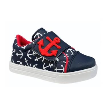 Imagem de Tênis Infantil Juvenil Menino Azul com Decoração de Âncora – Confortável e Casual do Nº 20 ao 34 (BR, Criança de 4 a 8 anos, Numérico, M, 29)