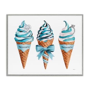 Imagem de Stupell Industries Design de arte giclée emoldurado cinza de cones de sorvete azul Glam por Amanda Greenwood, 28 x 35 cm