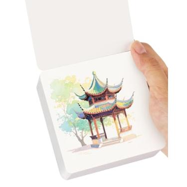 Imagem de Lightwish Caderno de desenho de aquarela com 60 folhas de 9 x 9 cm, 300 g/m2, 63,5 kg, caderno de pintura quadrado rasgável portátil tamanho viagem, caderno de desenho quadrado em aquarela